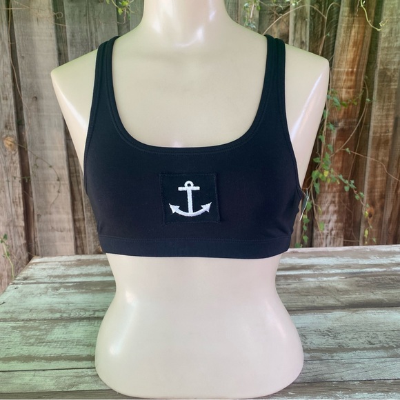 Black sailor bra top with anchor patch crop top size Small - Picture 1 of 7